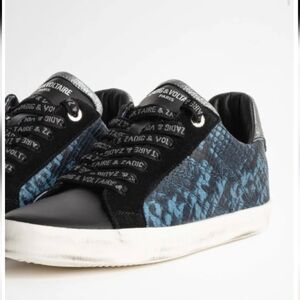Zadig & Voltaire Paris Black & Blue Patterned Sneakers In Leatger Sz 39 Or 8us